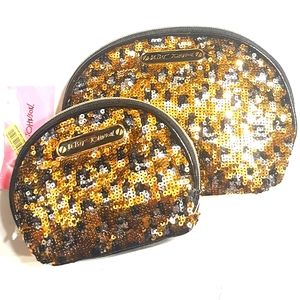 NWT Betsey Johnson 2 pc Rare Sequin Metallic pouch